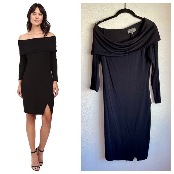 NWT Michael Stars Off the Shoulder Long Sleeve Modal Fitted Black Cocktail Dress - Picture 1 of 13